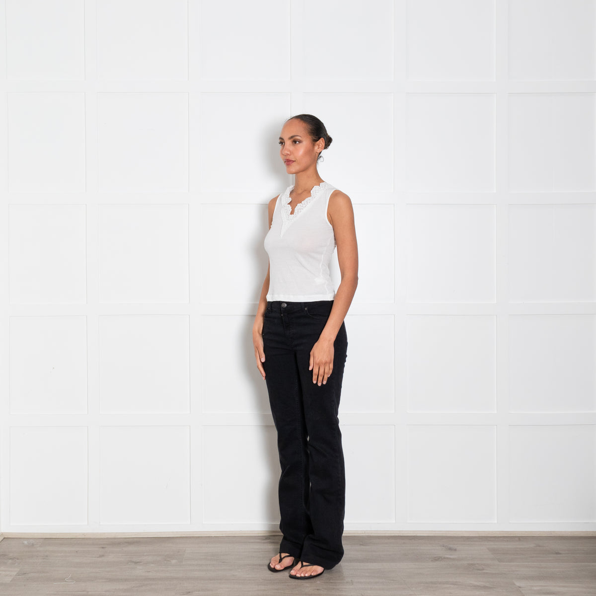 Me + Em White Lace Neckline Vest