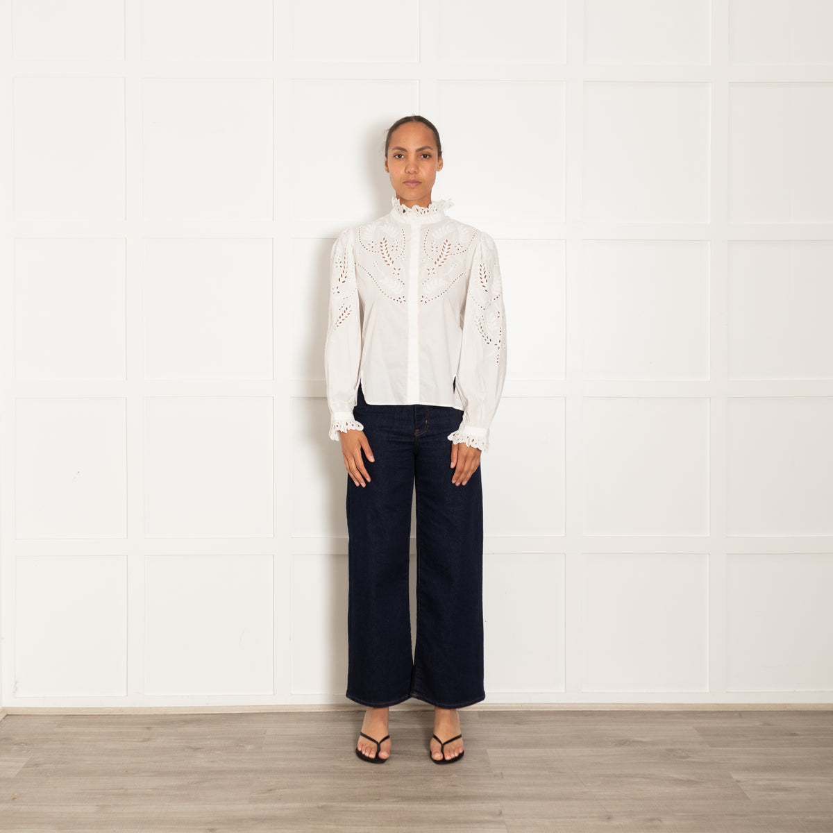 Isabel Marant Etoile White Broderie Frill Neck Blouse
