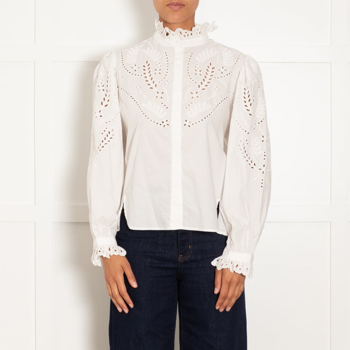 Isabel Marant Etoile White Broderie Frill Neck Blouse