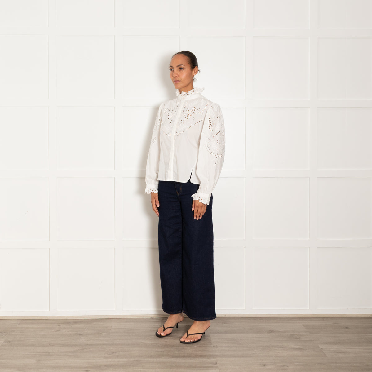 Isabel Marant Etoile White Broderie Frill Neck Blouse
