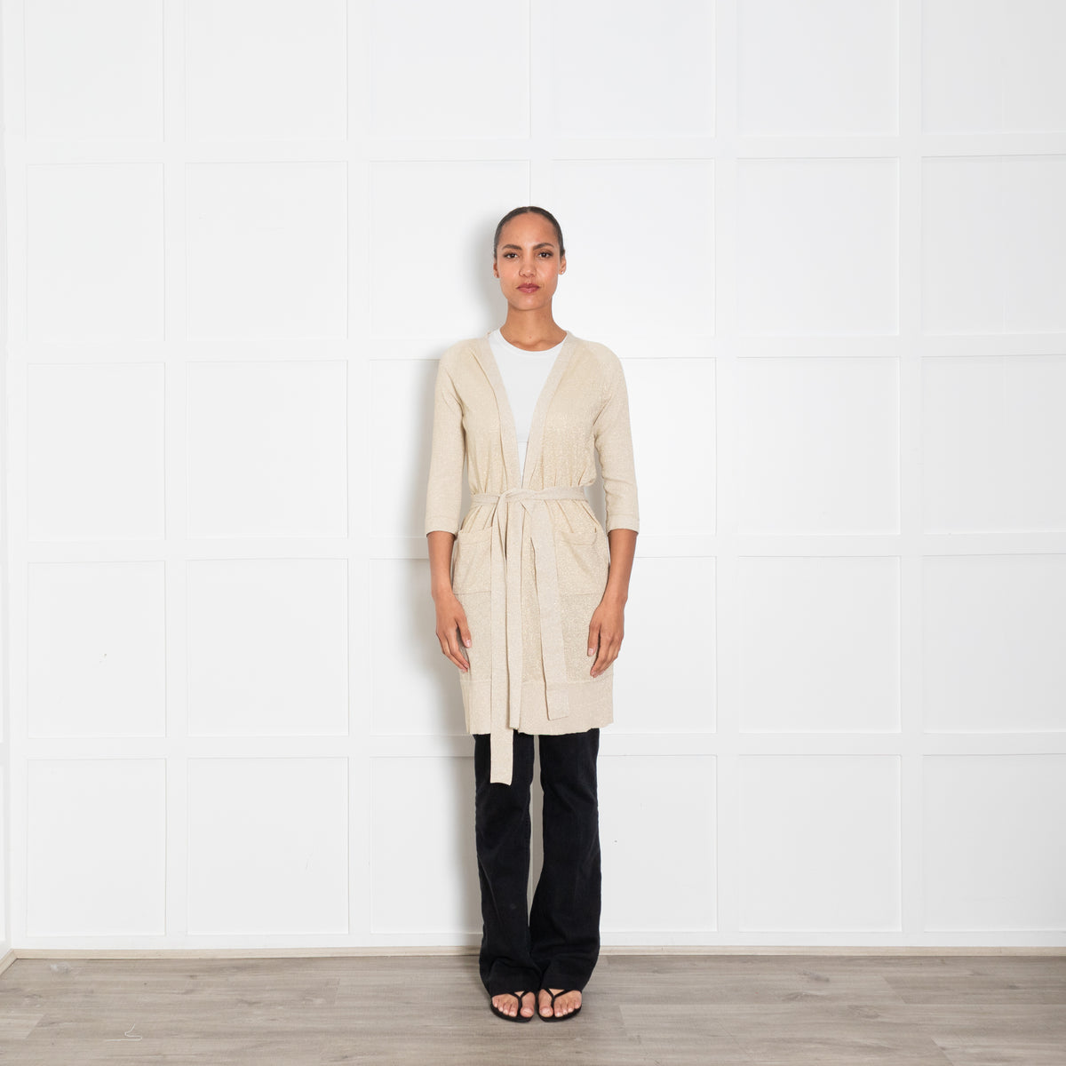 Diane Von Furstenberg Gold Belted Knit Cardigan