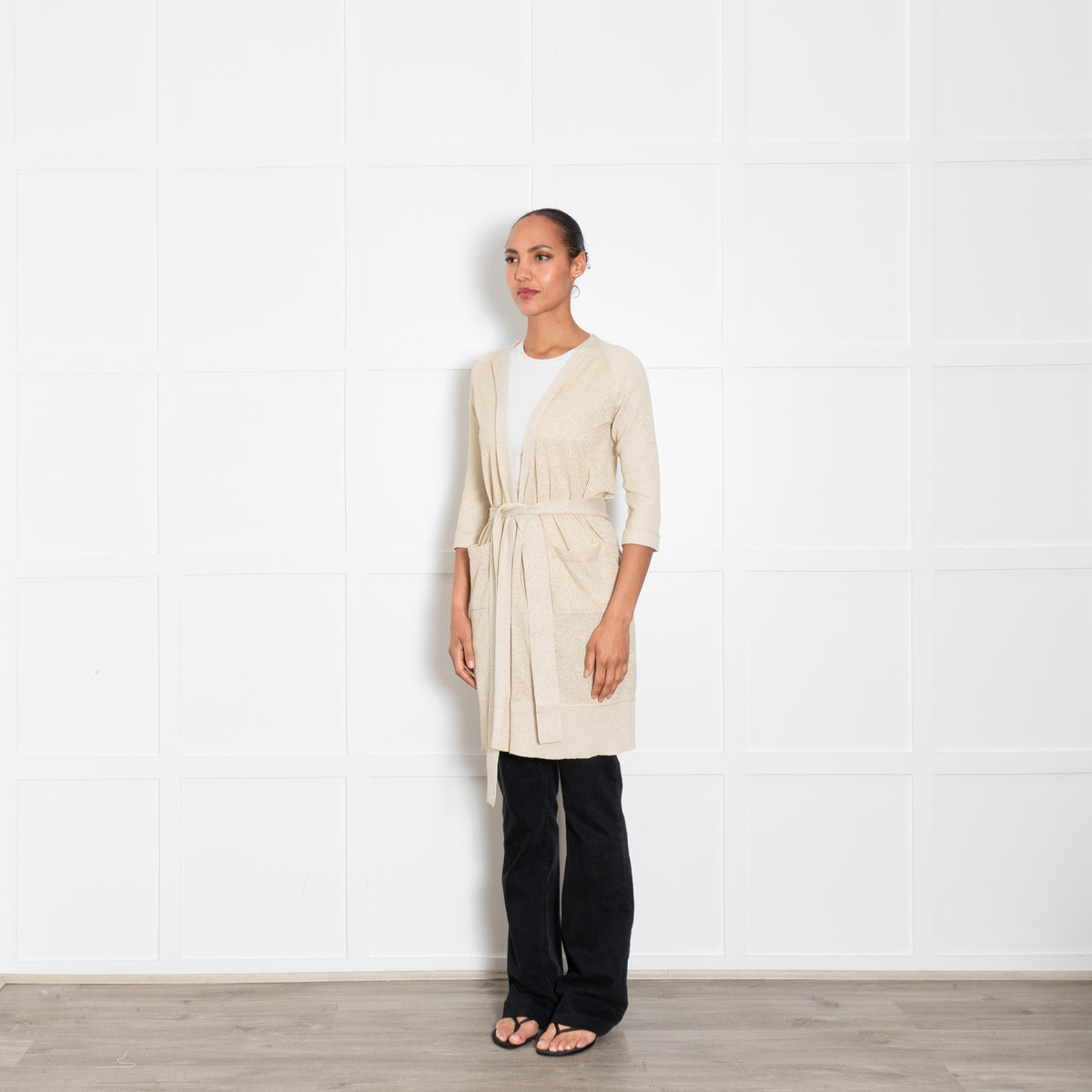 Diane Von Furstenberg Gold Belted Knit Cardigan