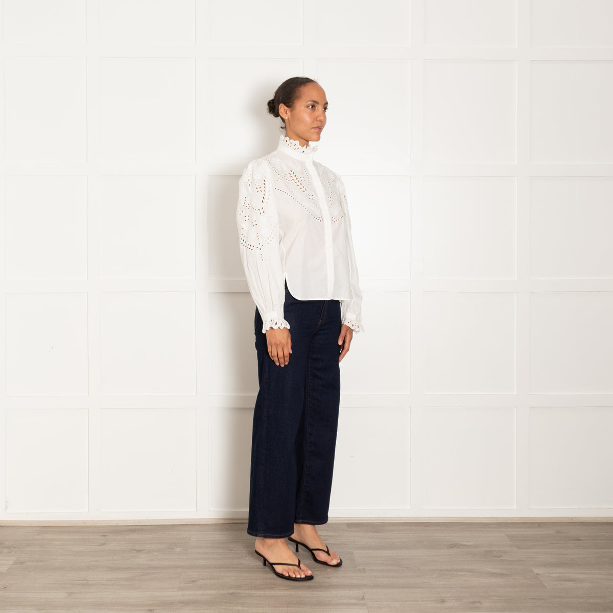 Isabel Marant Etoile White Broderie Frill Neck Blouse