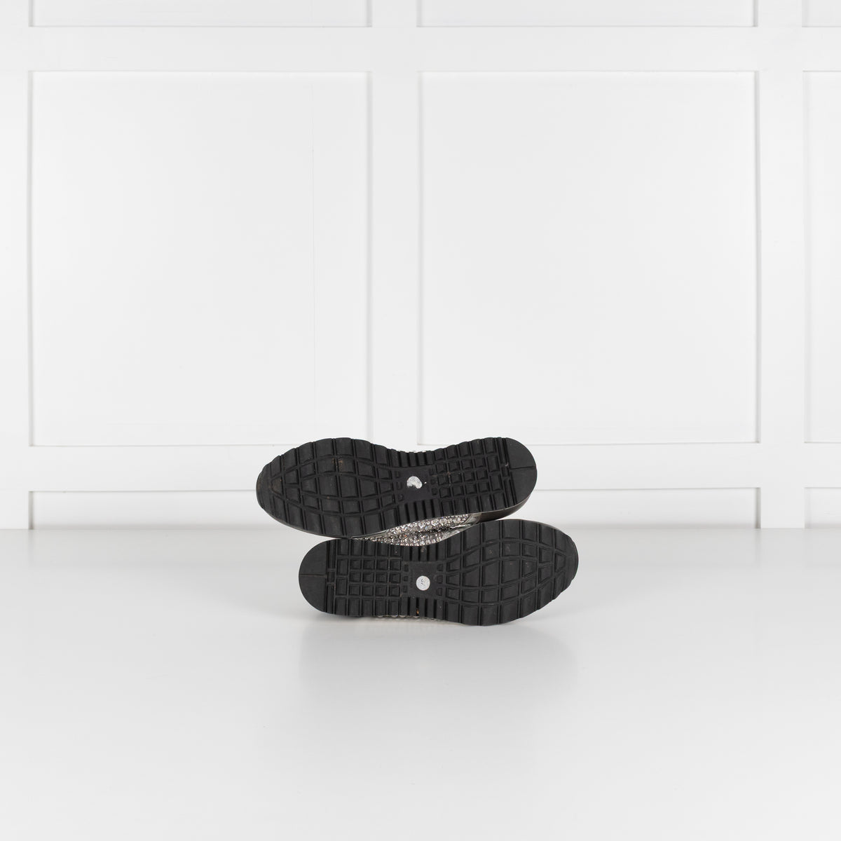 Gina Grey Leather Silver Diamanté Trainers