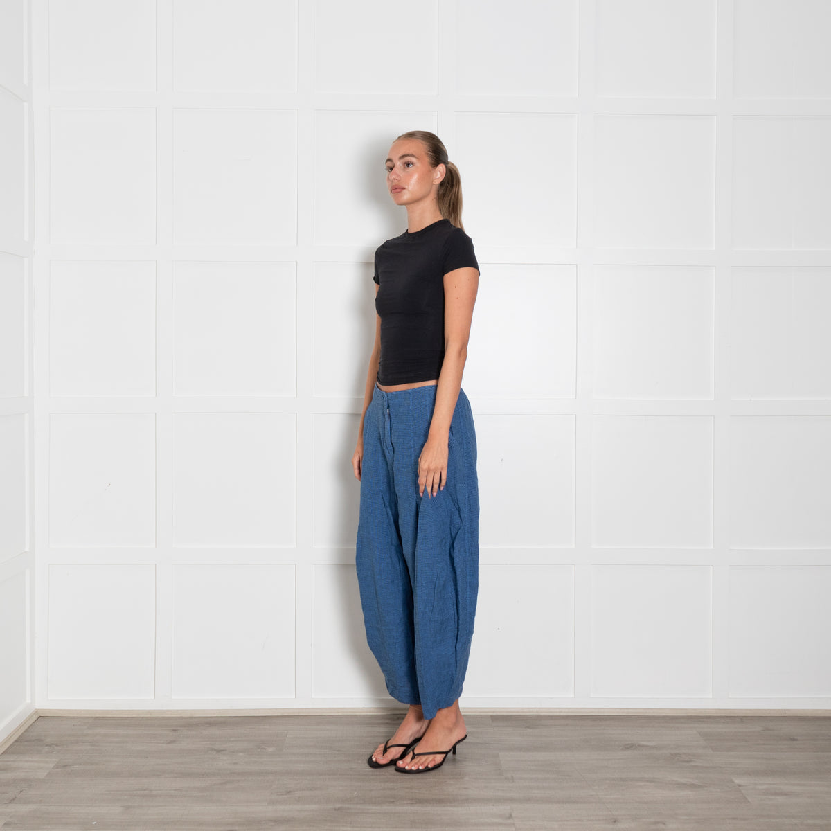 Oska Blue Black Check Balloon Trousers