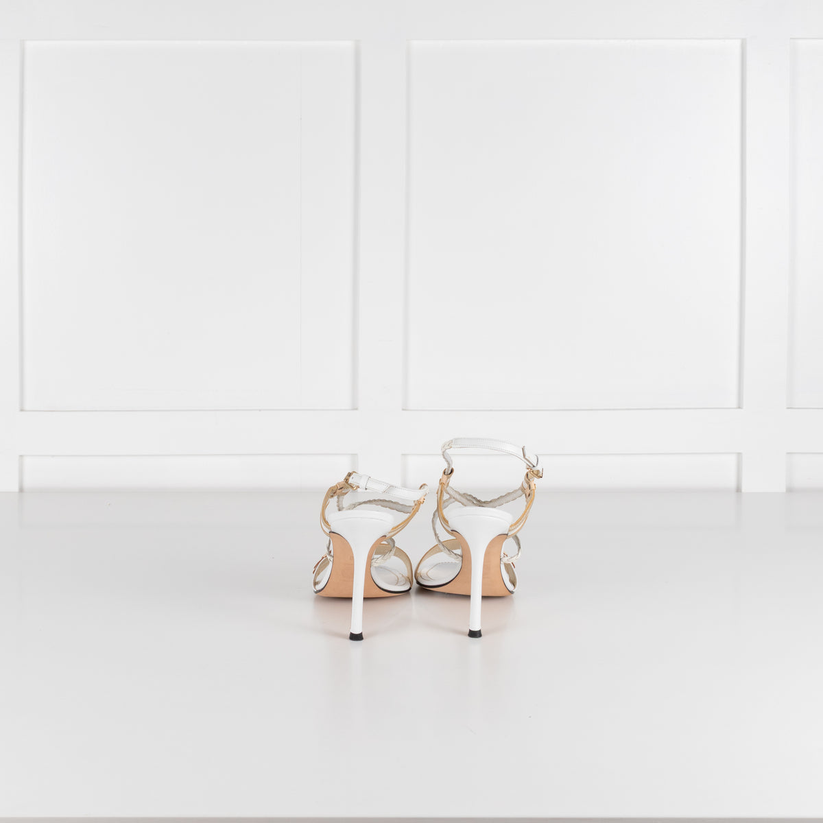 Versace White & Gold Plaited Strappy Buckle Heels