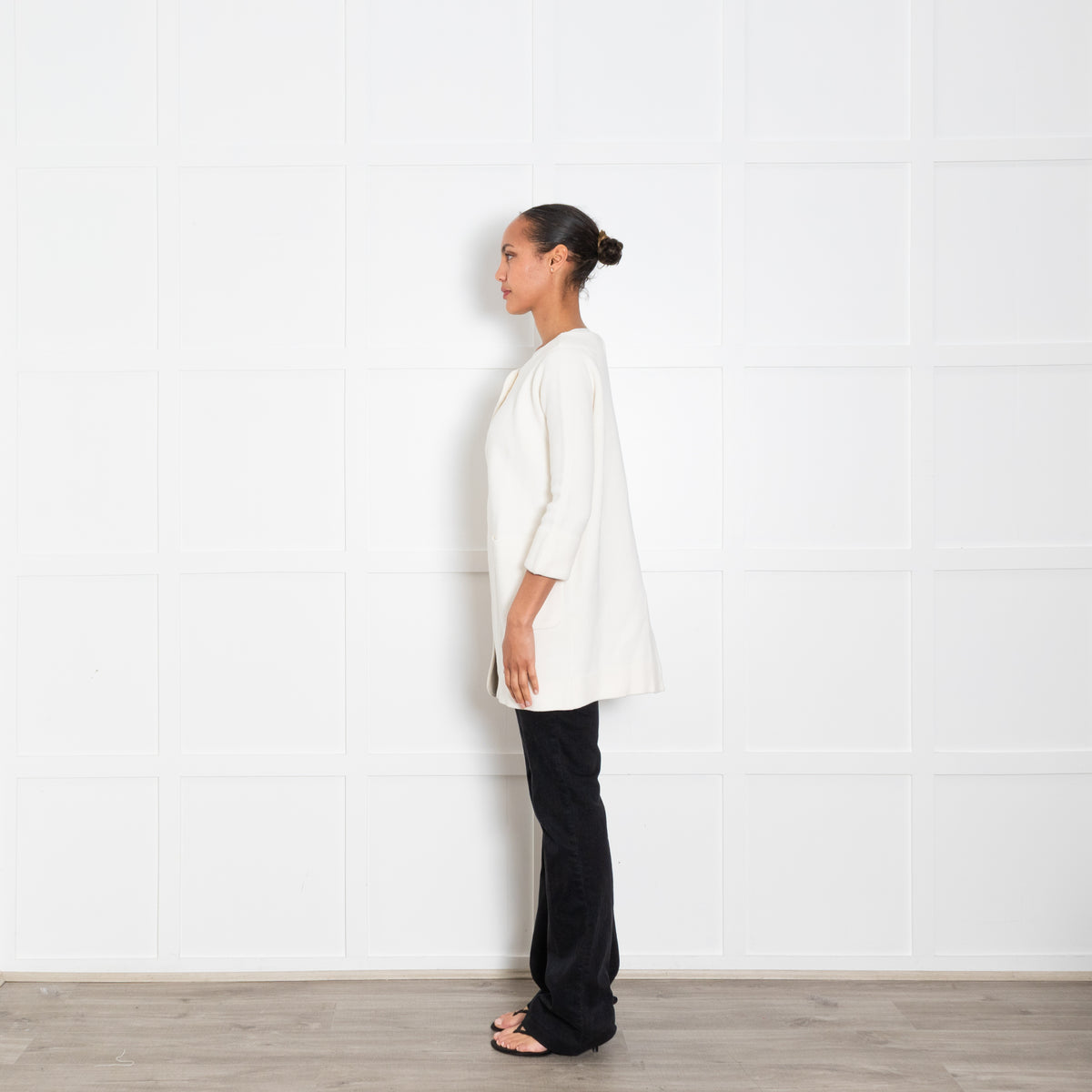 J & M Davidson Cream Wide Neck Knitted Long Jacket