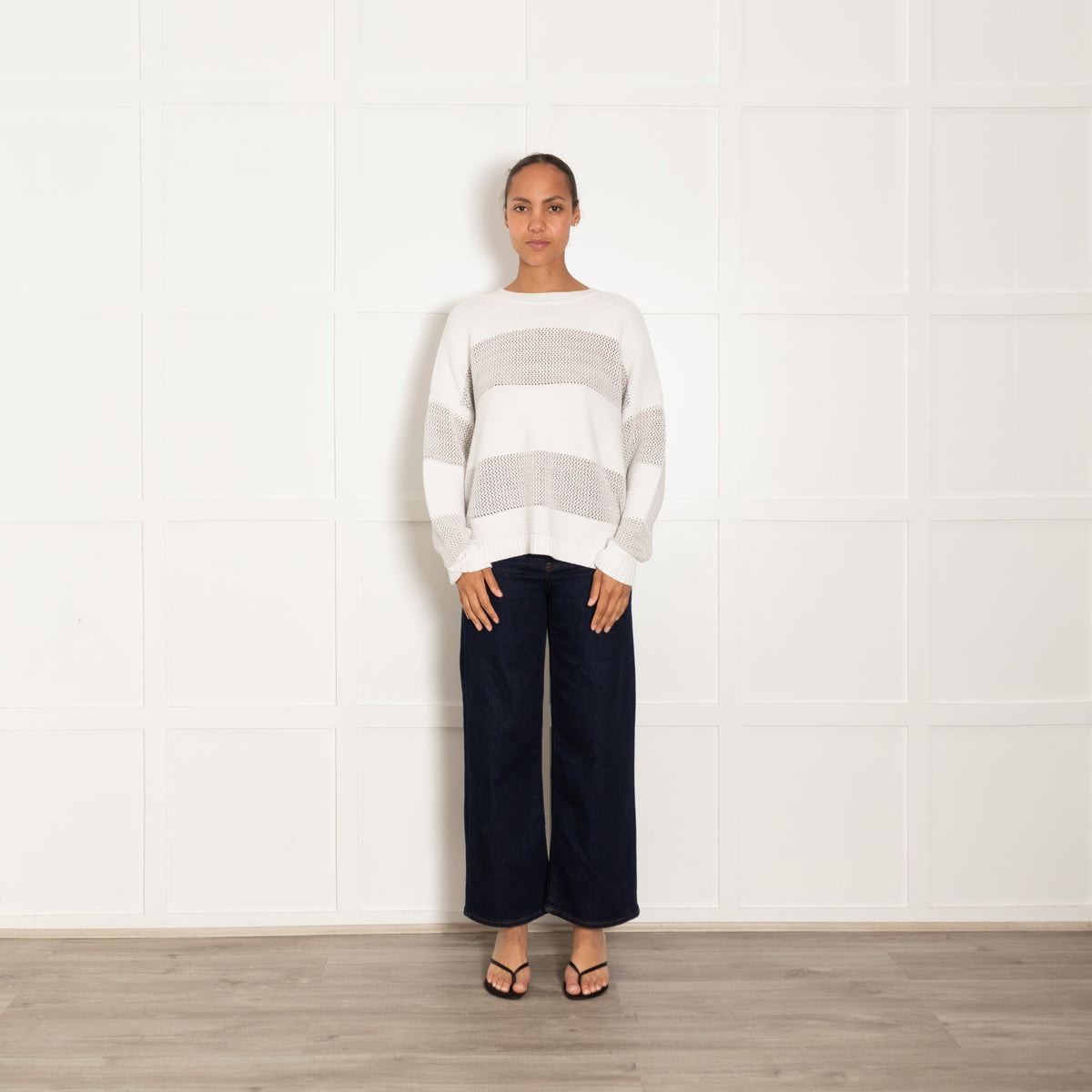 Kinross White And Silver Lurex  Cashmere Mix Jumper
