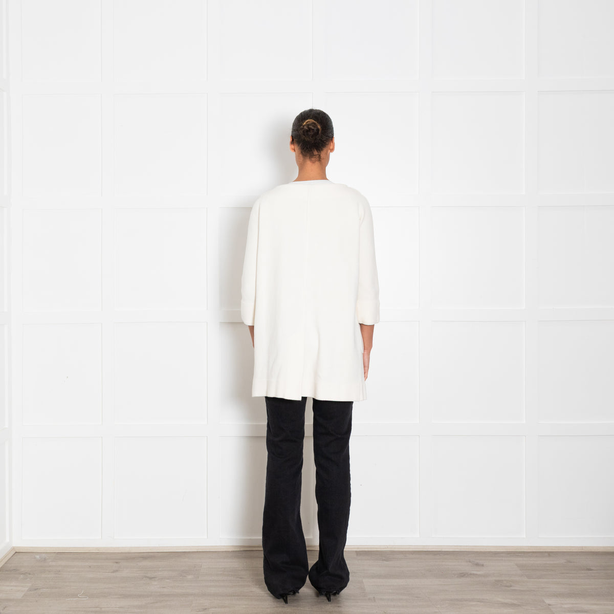 J & M Davidson Cream Wide Neck Knitted Long Jacket