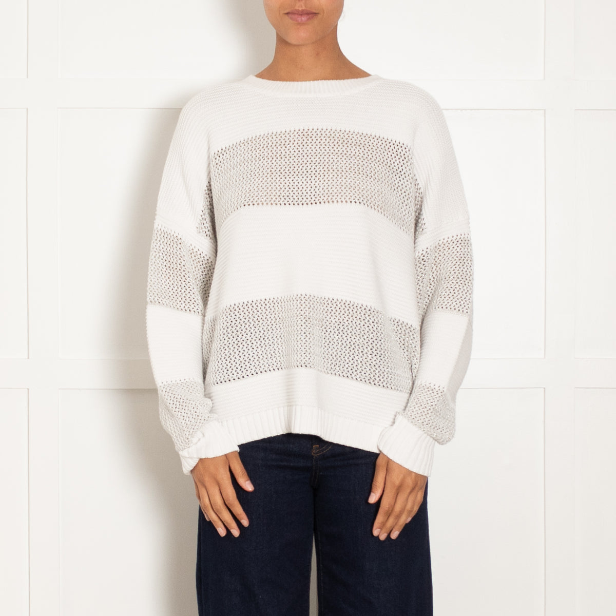 Kinross White And Silver Lurex  Cashmere Mix Jumper