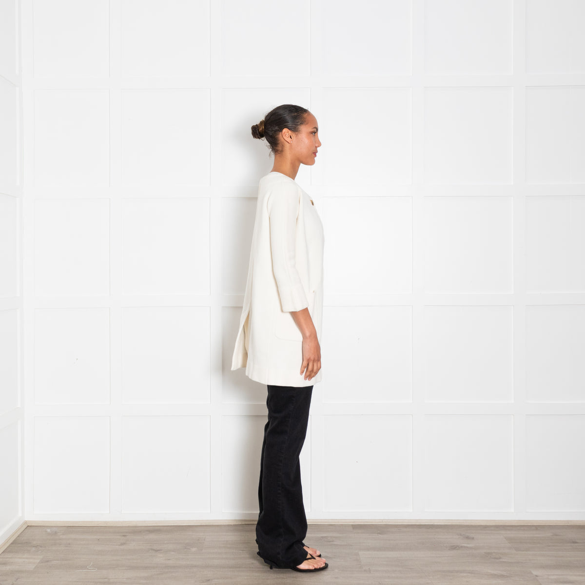 J & M Davidson Cream Wide Neck Knitted Long Jacket