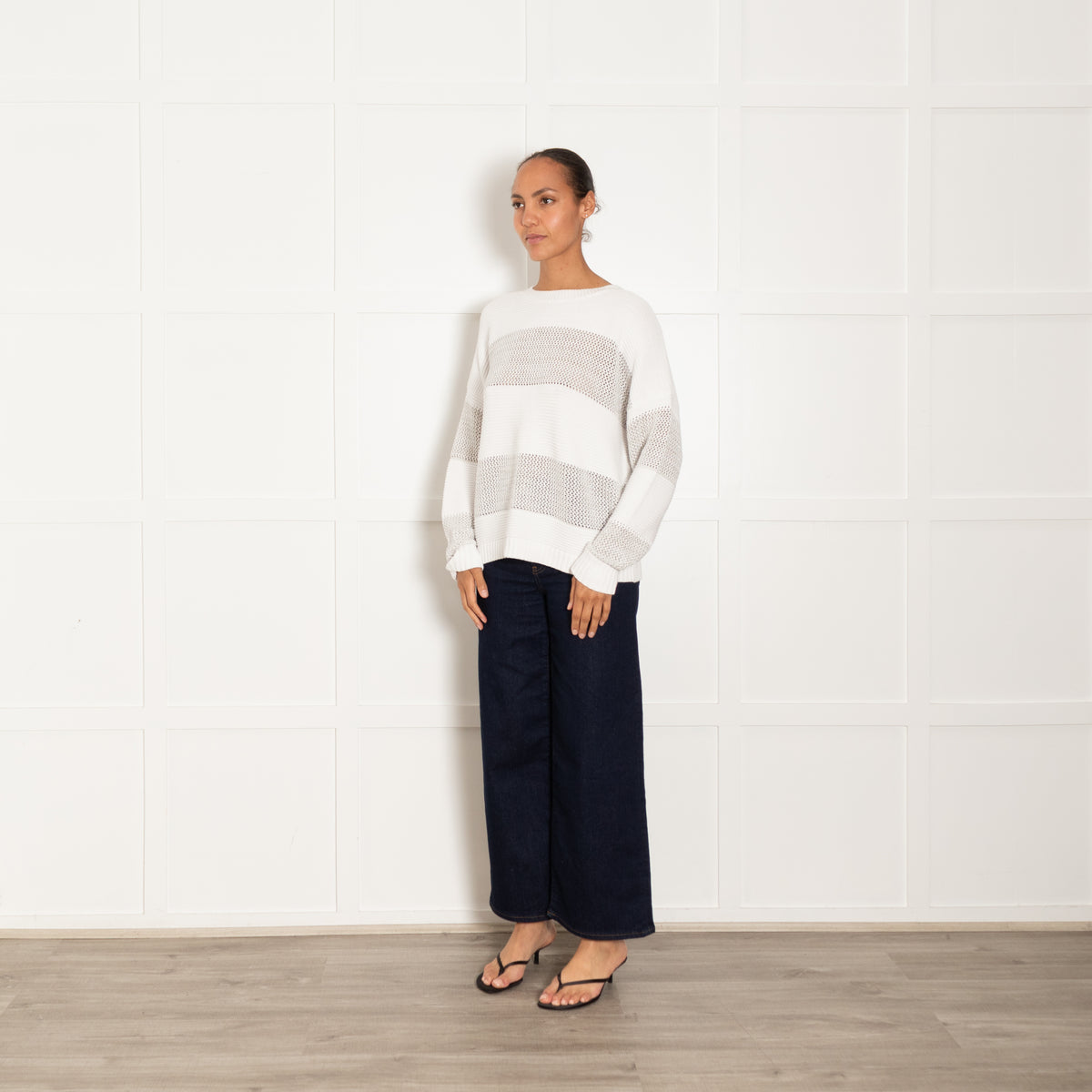 Kinross White And Silver Lurex  Cashmere Mix Jumper
