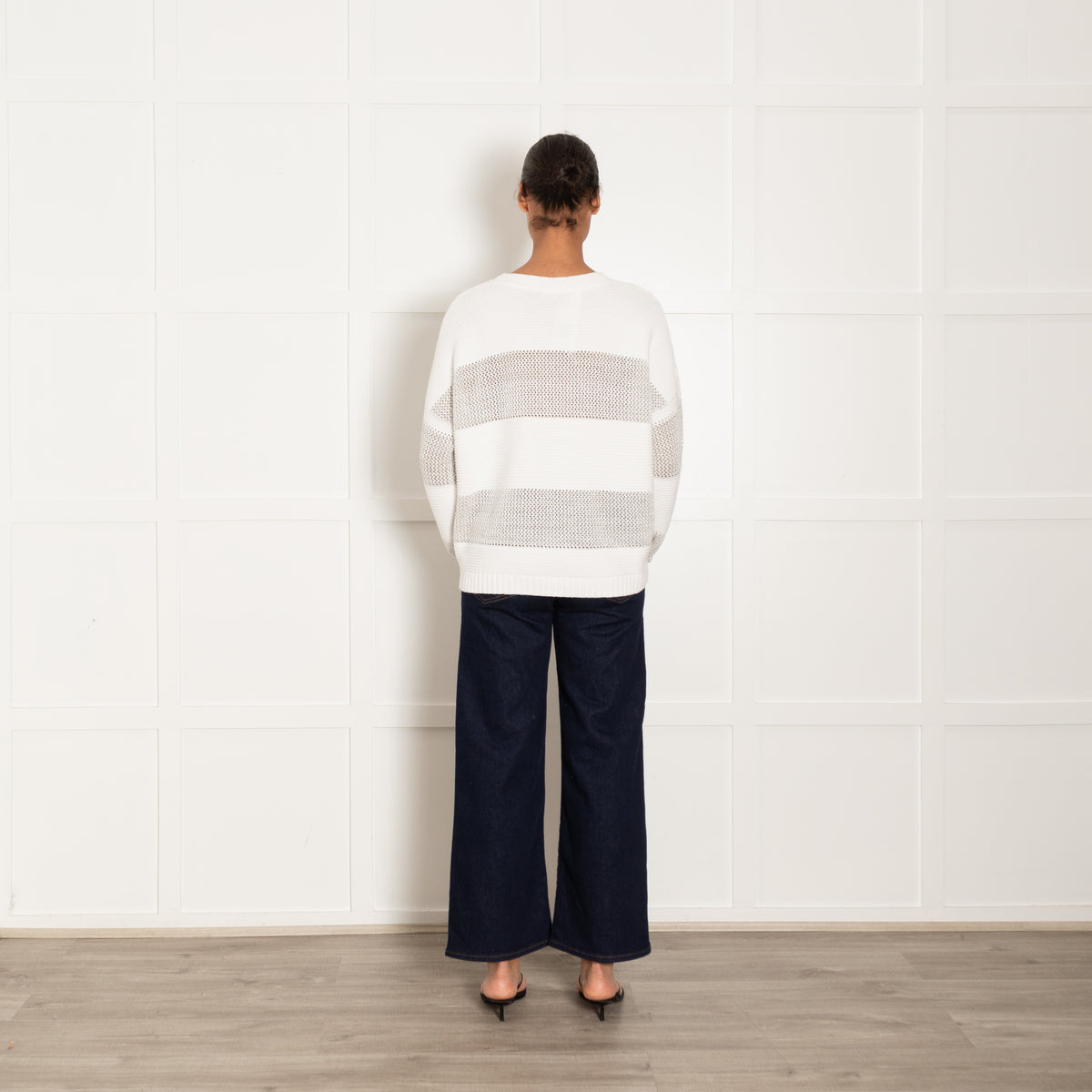 Kinross White And Silver Lurex  Cashmere Mix Jumper