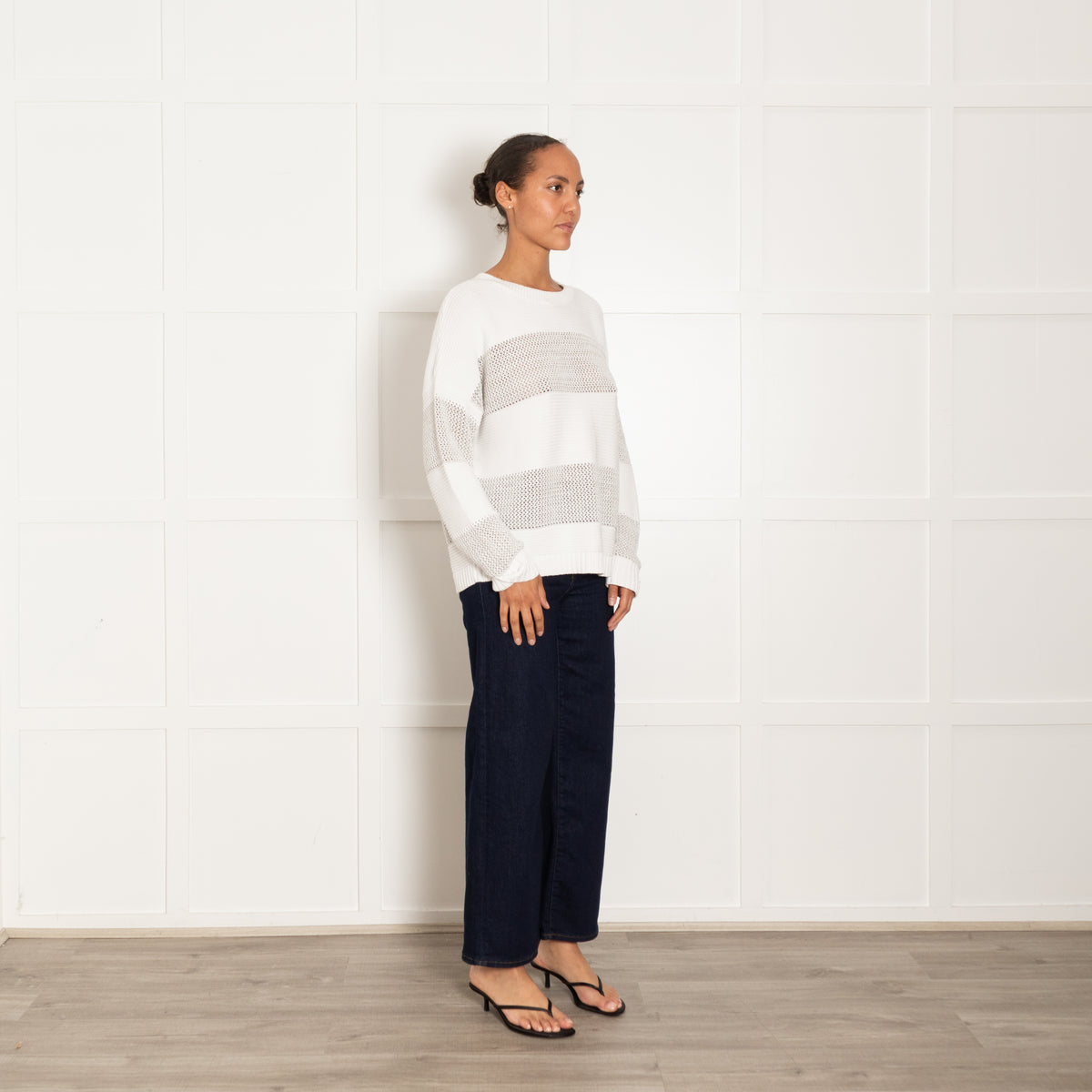 Kinross White And Silver Lurex  Cashmere Mix Jumper