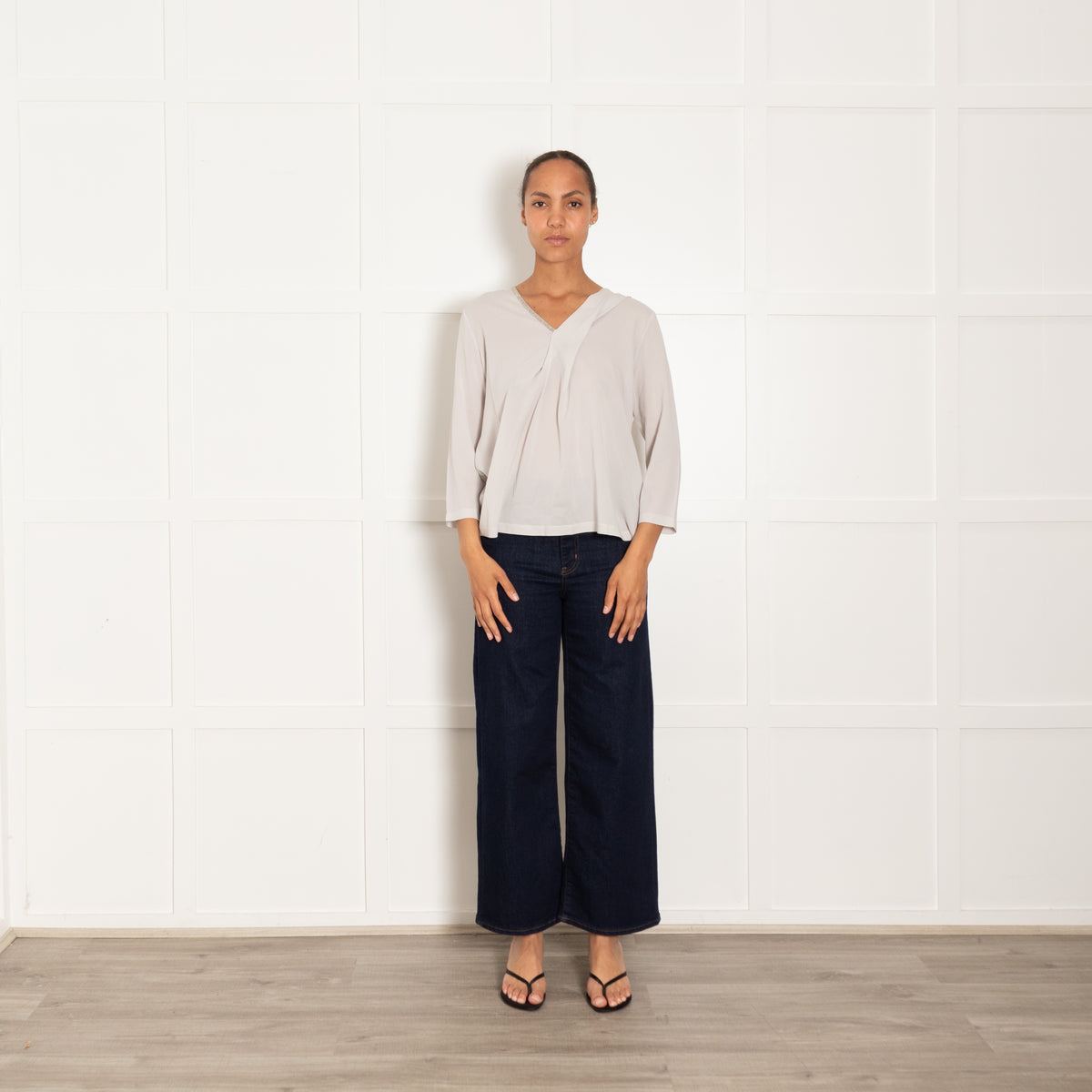 Fabiana Filippi Pale Grey Top With Embellished V Neck