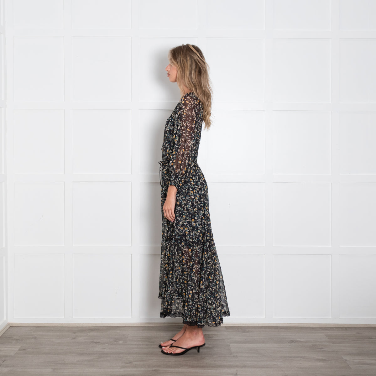Dorothee Schumacher Sheer Green and Yellow Floral Tiered Maxi Dress