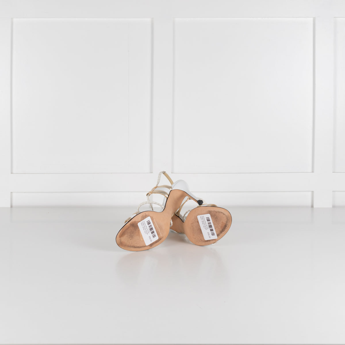 Versace White & Gold Plaited Strappy Buckle Heels