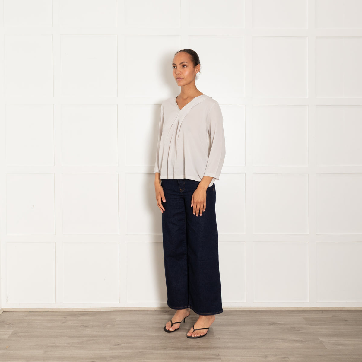 Fabiana Filippi Pale Grey Top With Embellished V Neck