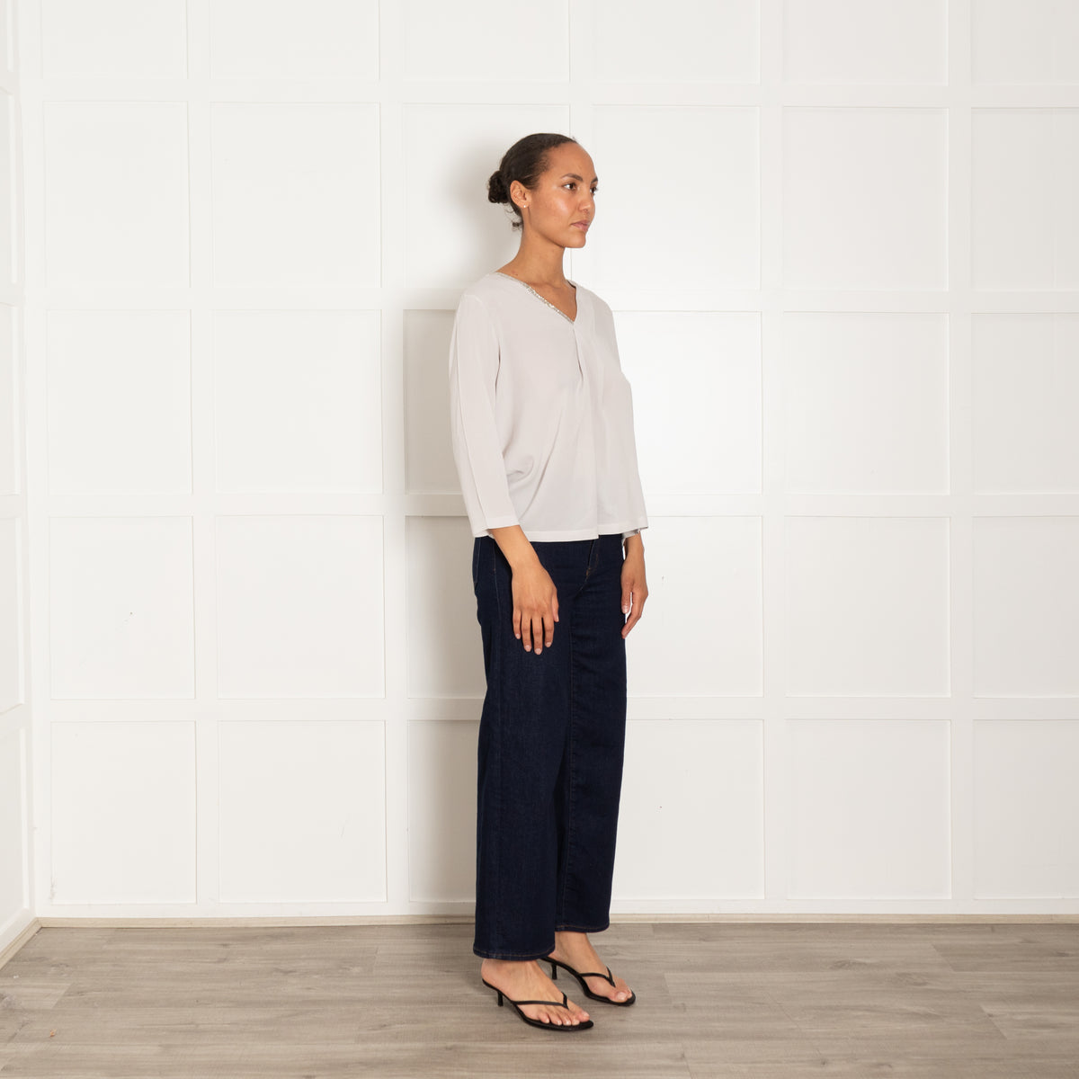 Fabiana Filippi Pale Grey Top With Embellished V Neck