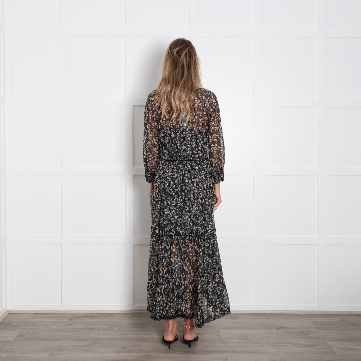 Dorothee Schumacher Sheer Green and Yellow Floral Tiered Maxi Dress