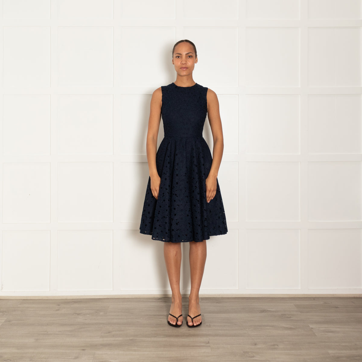 CH Carolina Herrera Navy Blue Lace Daisy Fit And Flare Dress