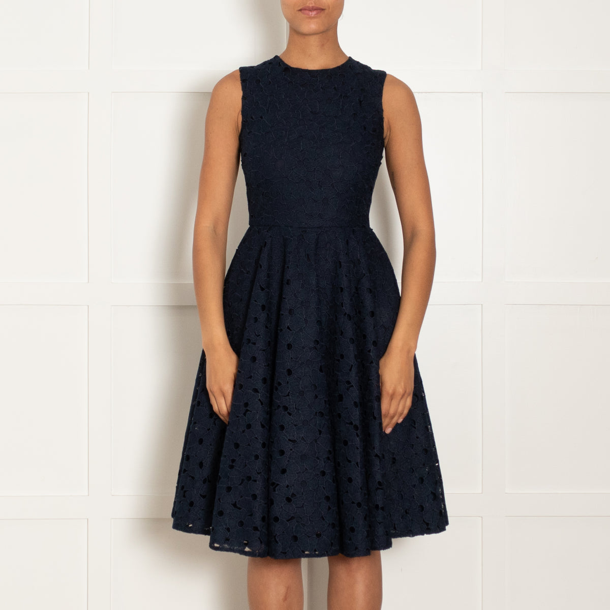 CH Carolina Herrera Navy Blue Lace Daisy Fit And Flare Dress
