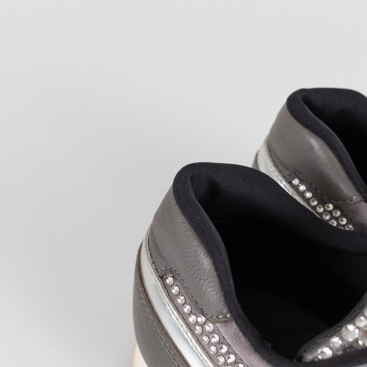 Gina Grey Leather Silver Diamanté Trainers