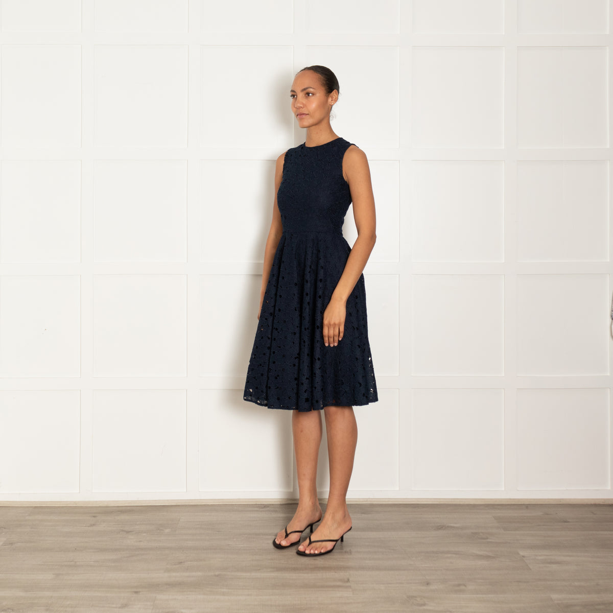 CH Carolina Herrera Navy Blue Lace Daisy Fit And Flare Dress