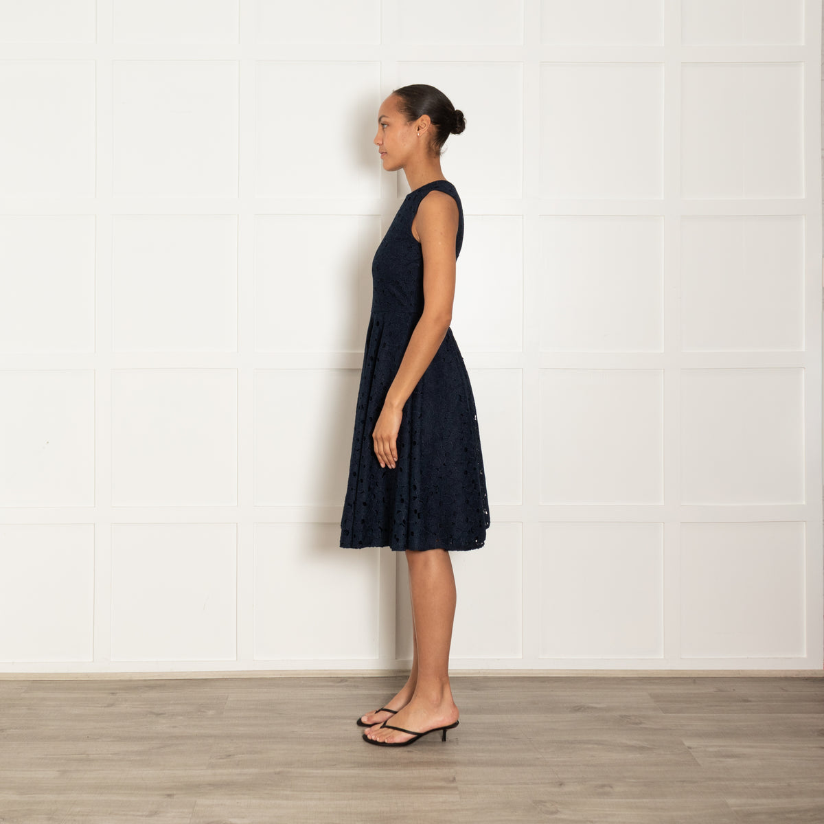 CH Carolina Herrera Navy Blue Lace Daisy Fit And Flare Dress