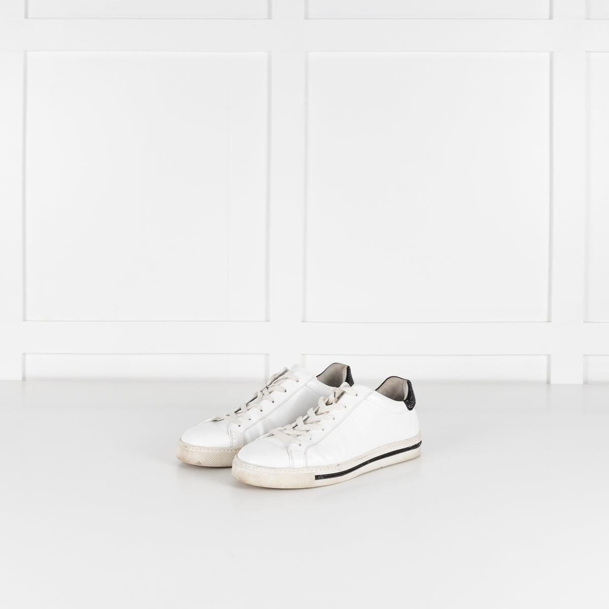 Rene Caovilla White Black Diamante Leather Trainers