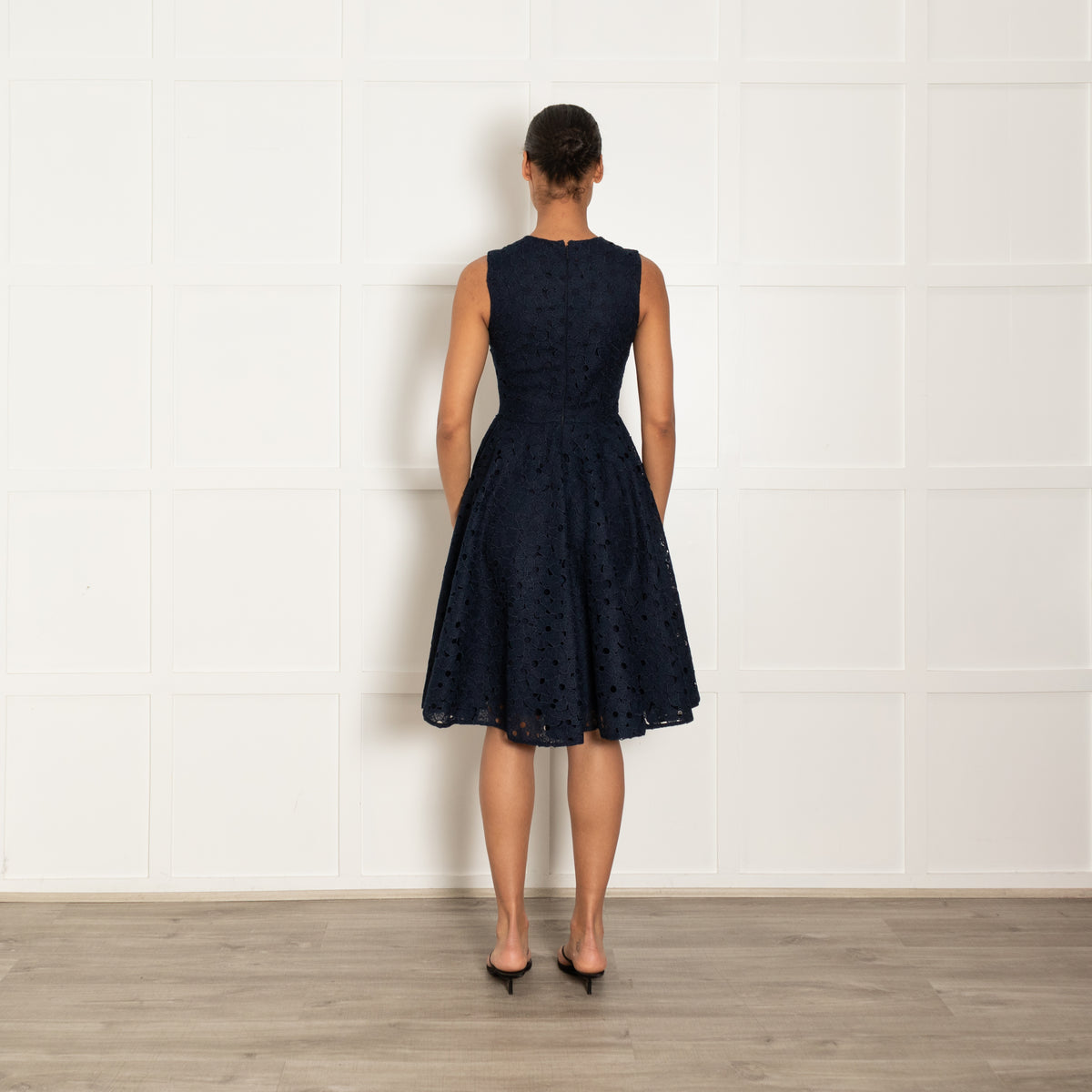 CH Carolina Herrera Navy Blue Lace Daisy Fit And Flare Dress