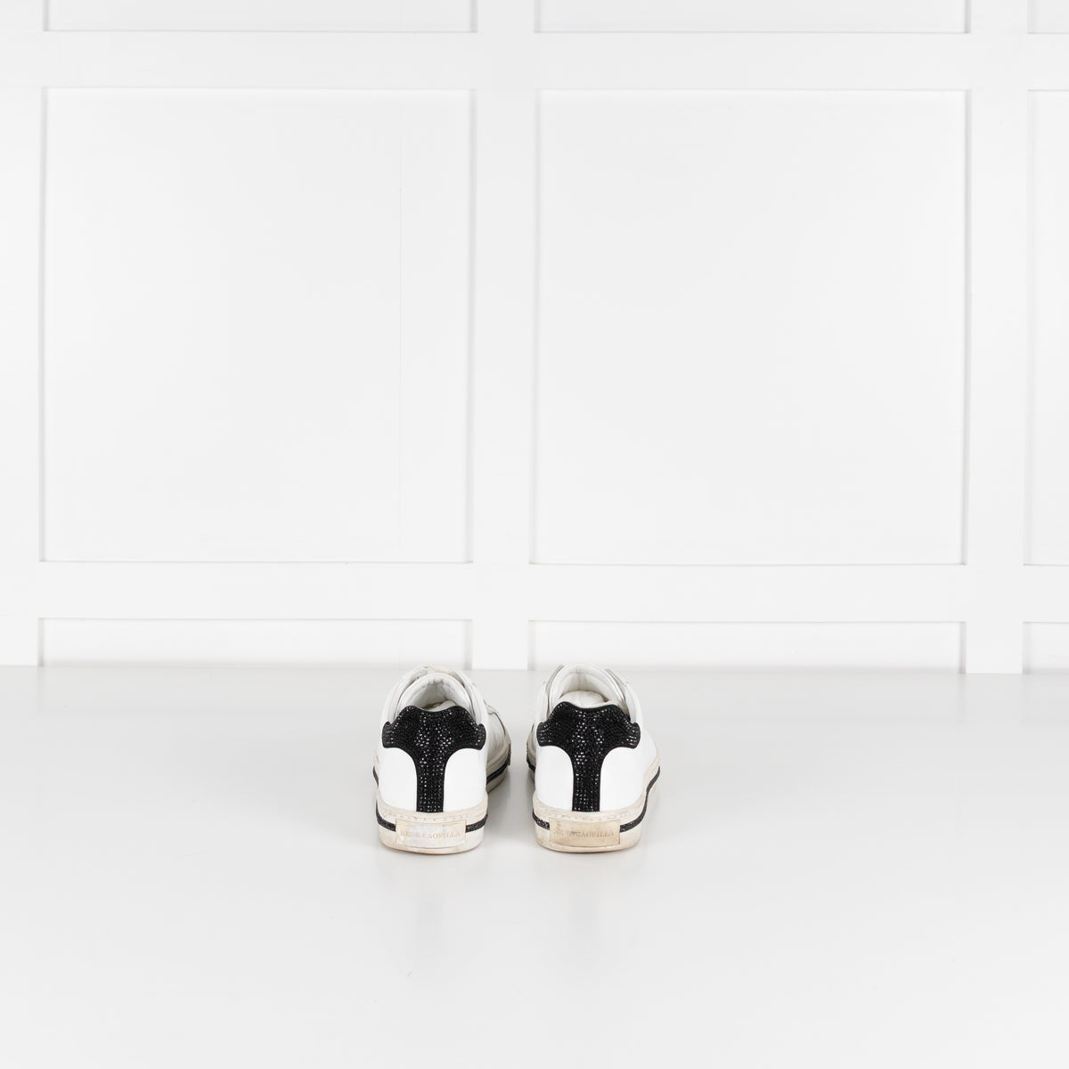 Rene Caovilla White Black Diamante Leather Trainers