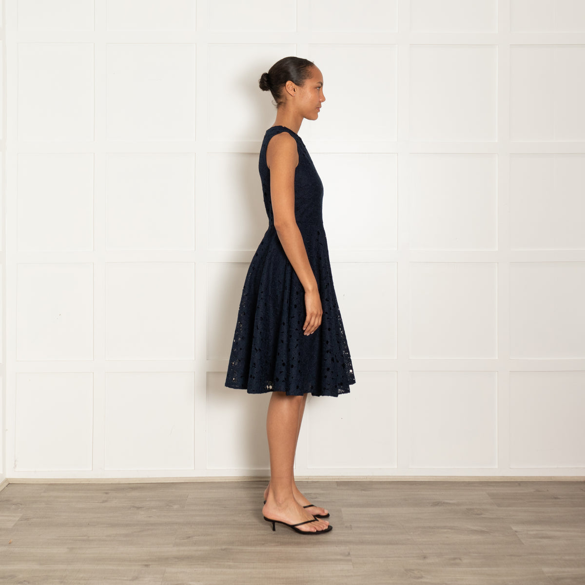CH Carolina Herrera Navy Blue Lace Daisy Fit And Flare Dress