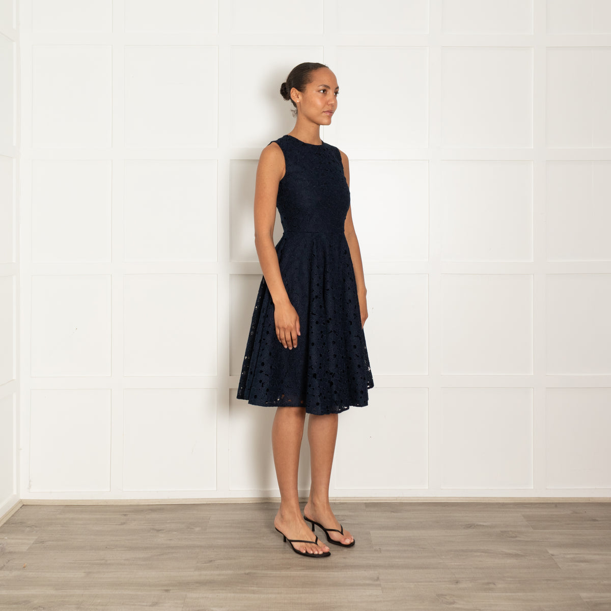 CH Carolina Herrera Navy Blue Lace Daisy Fit And Flare Dress