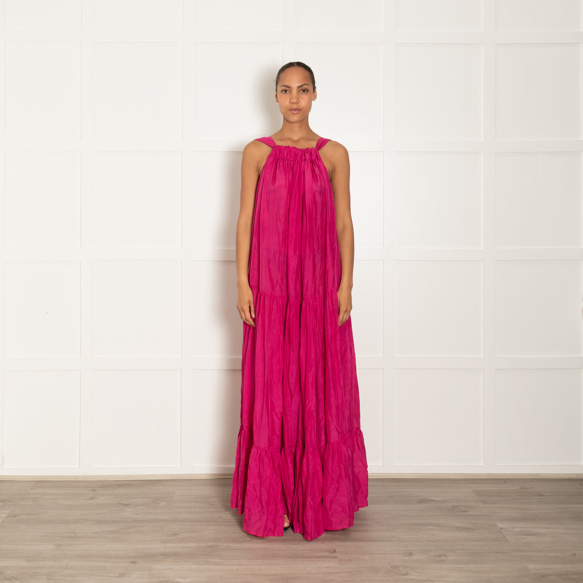 Kalita Magenta Pink Silk Oversized Strappy Maxi Dress