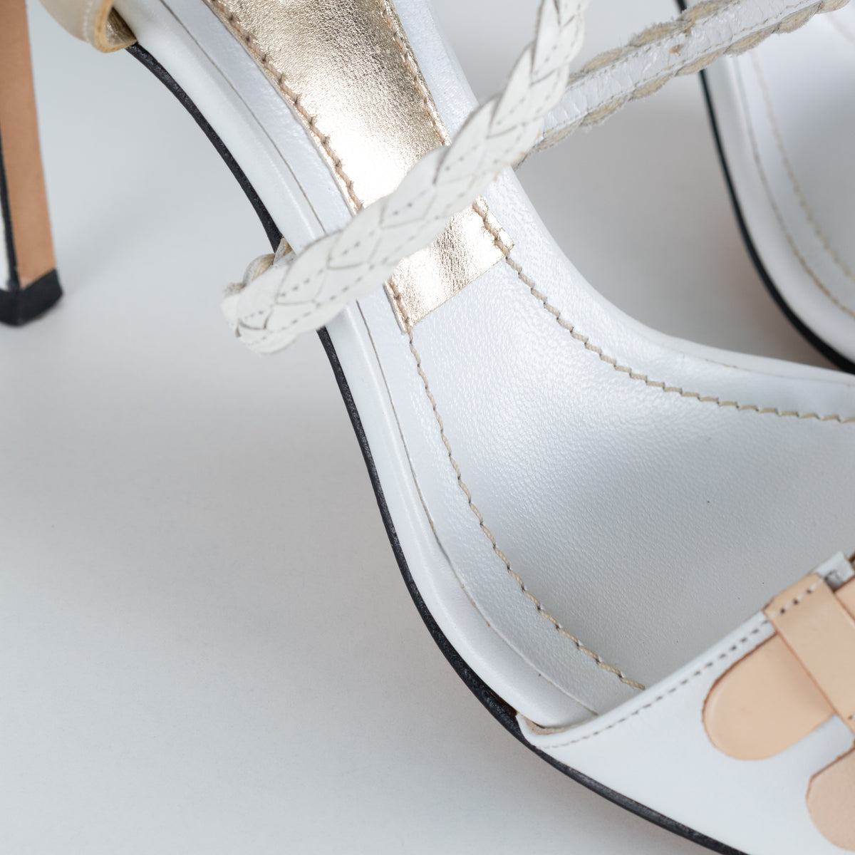 Versace White & Gold Plaited Strappy Buckle Heels
