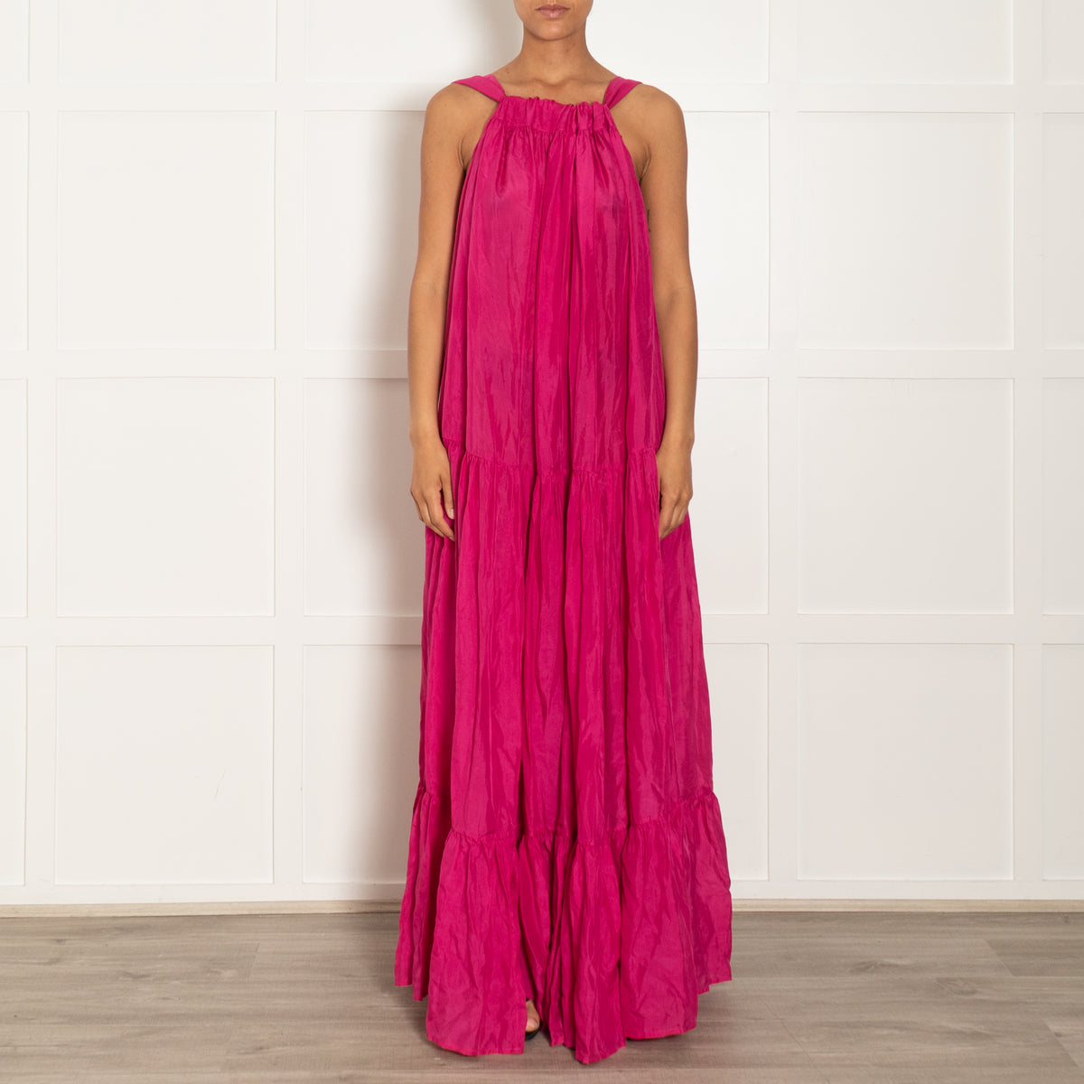 Kalita Magenta Pink Silk Oversized Strappy Maxi Dress