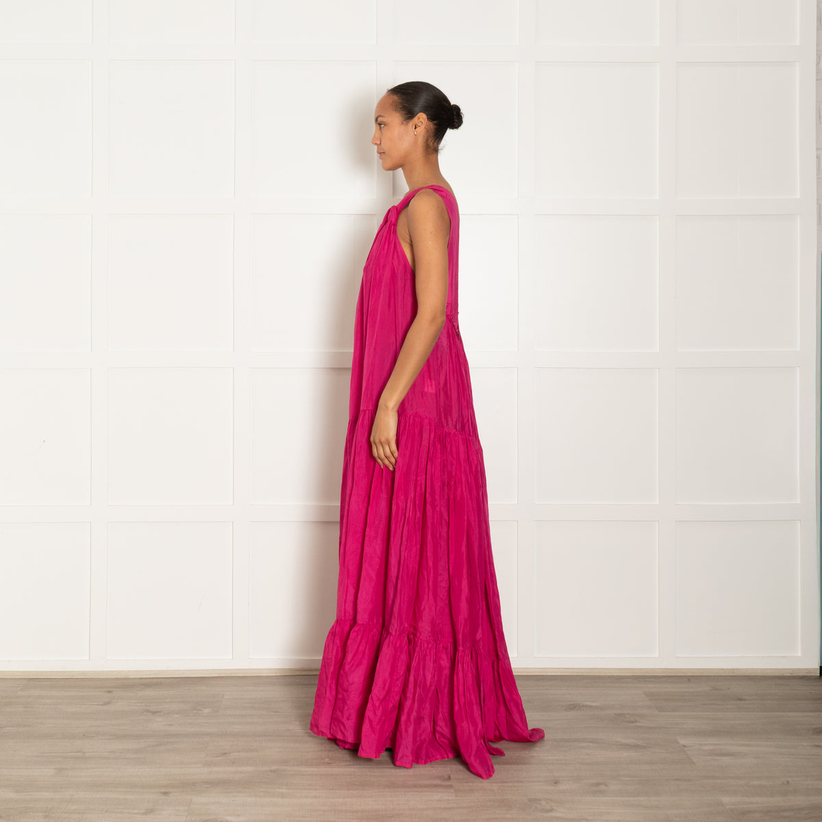 Kalita Magenta Pink Silk Oversized Strappy Maxi Dress
