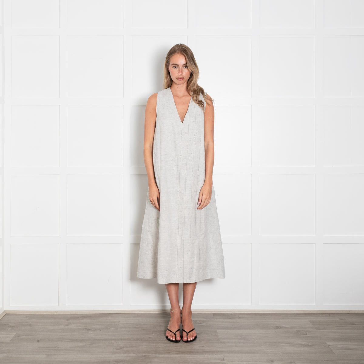 Fabiana Filippi Grey Linen A Line Dress with Glitter Detail
