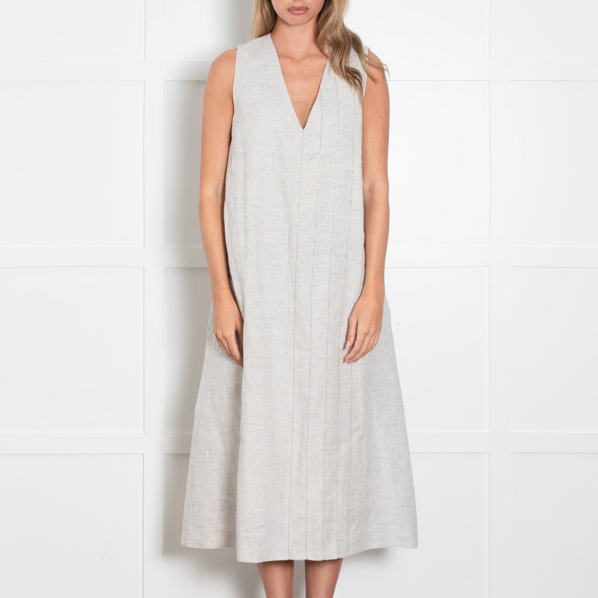 Fabiana Filippi Grey Linen A Line Dress with Glitter Detail