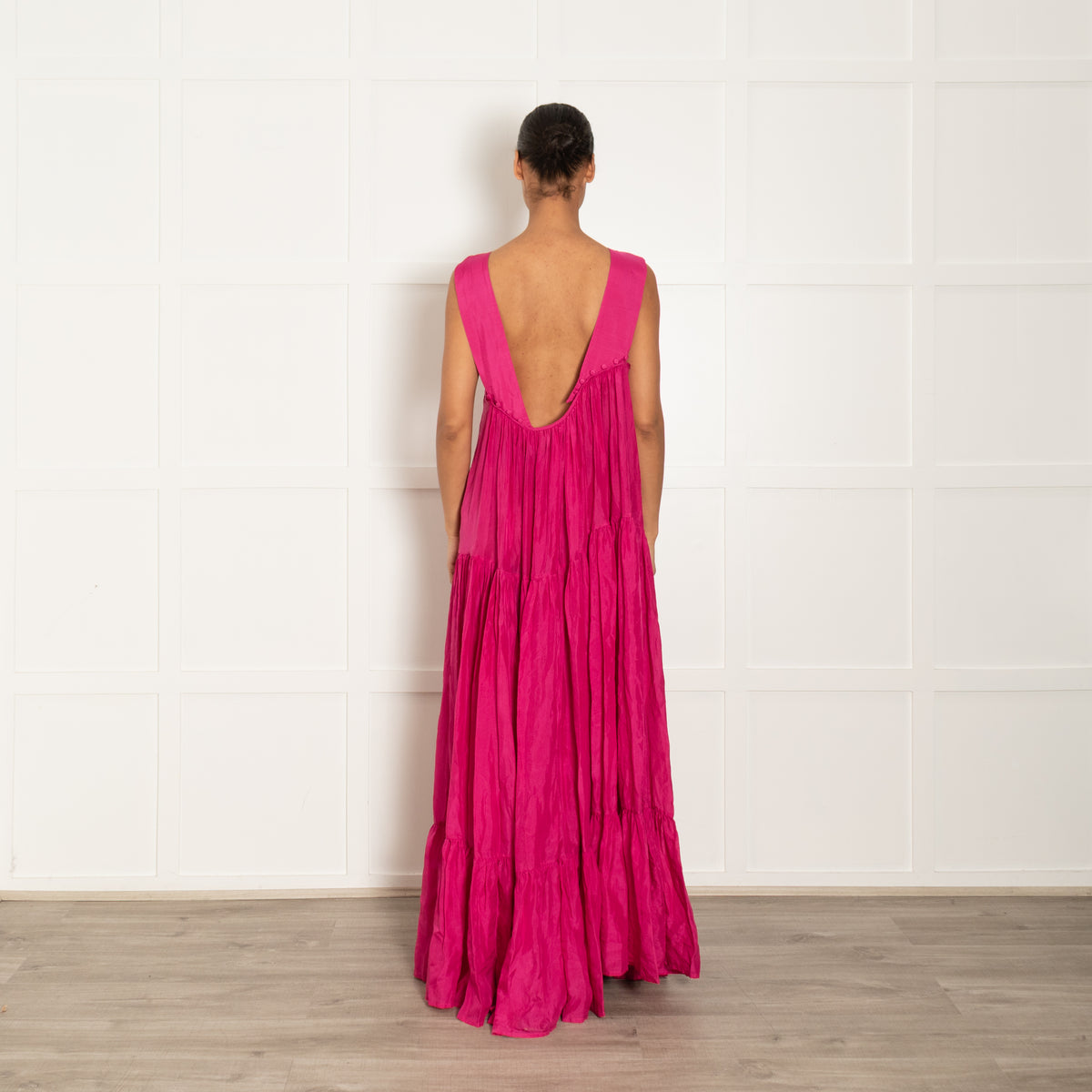 Kalita Magenta Pink Silk Oversized Strappy Maxi Dress
