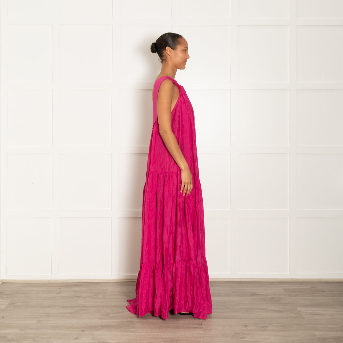 Kalita Magenta Pink Silk Oversized Strappy Maxi Dress