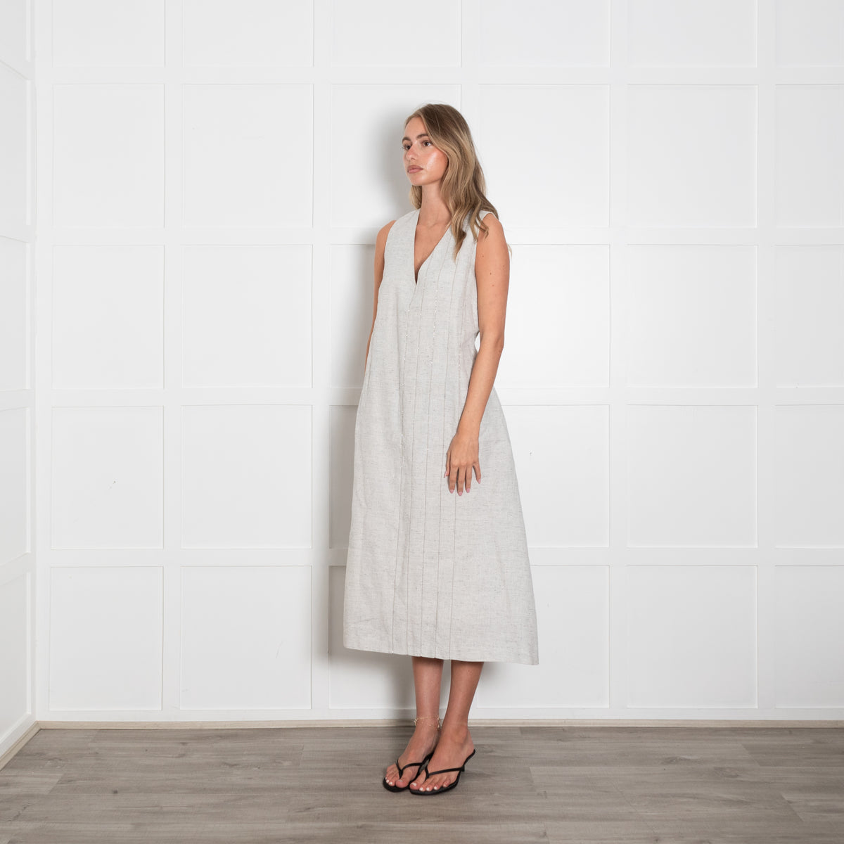 Fabiana Filippi Grey Linen A Line Dress with Glitter Detail