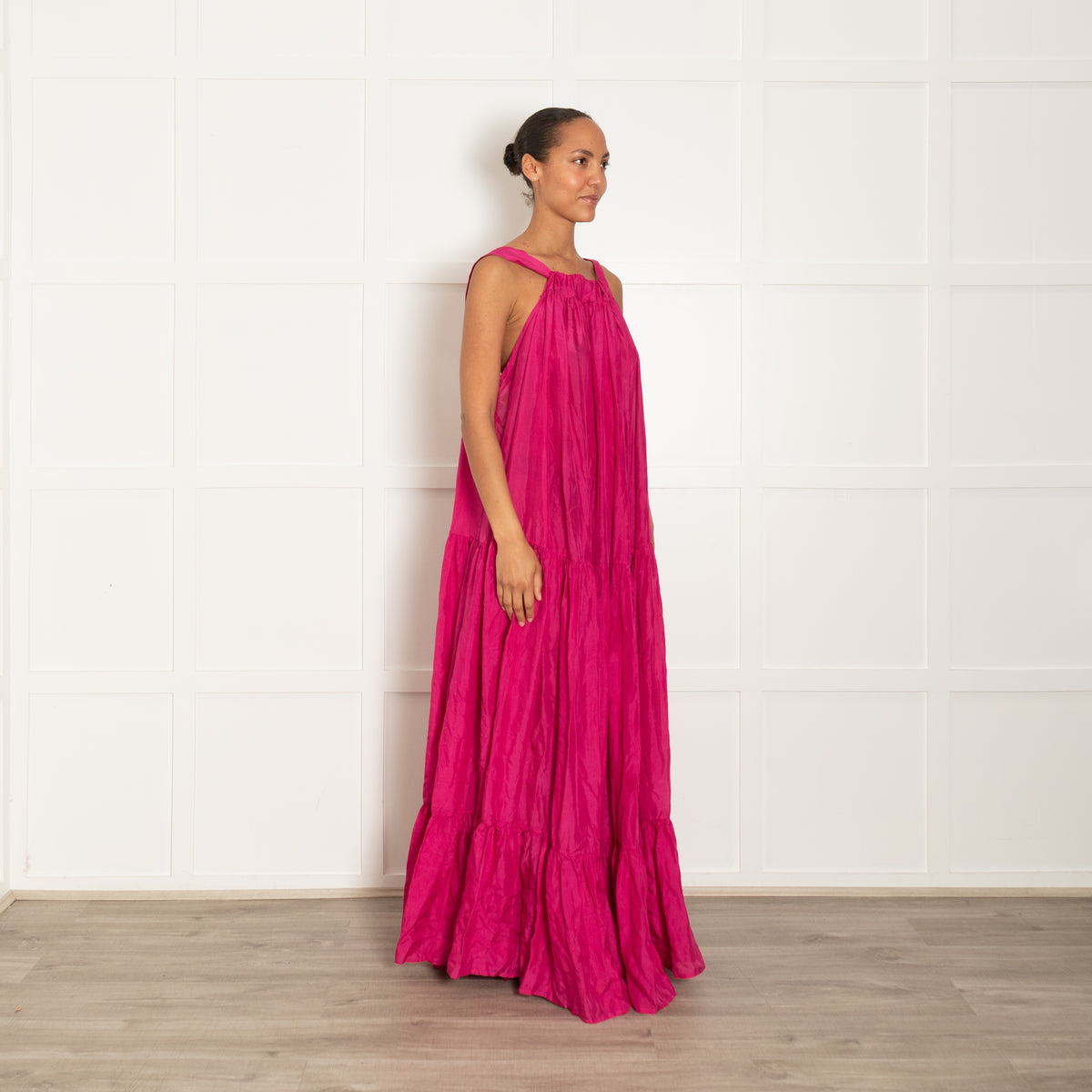 Kalita Magenta Pink Silk Oversized Strappy Maxi Dress