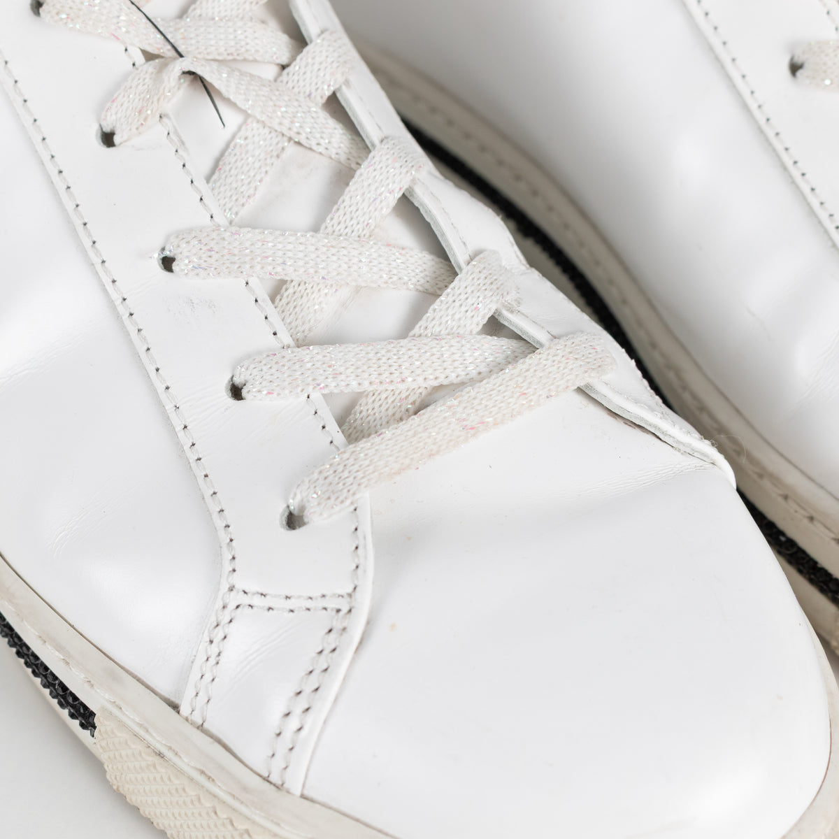 Rene Caovilla White Black Diamante Leather Trainers