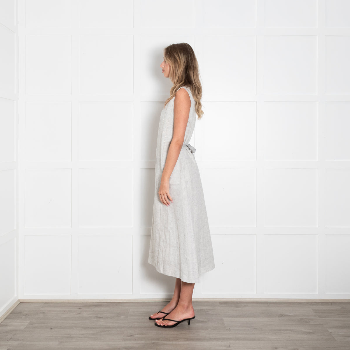 Fabiana Filippi Grey Linen A Line Dress with Glitter Detail