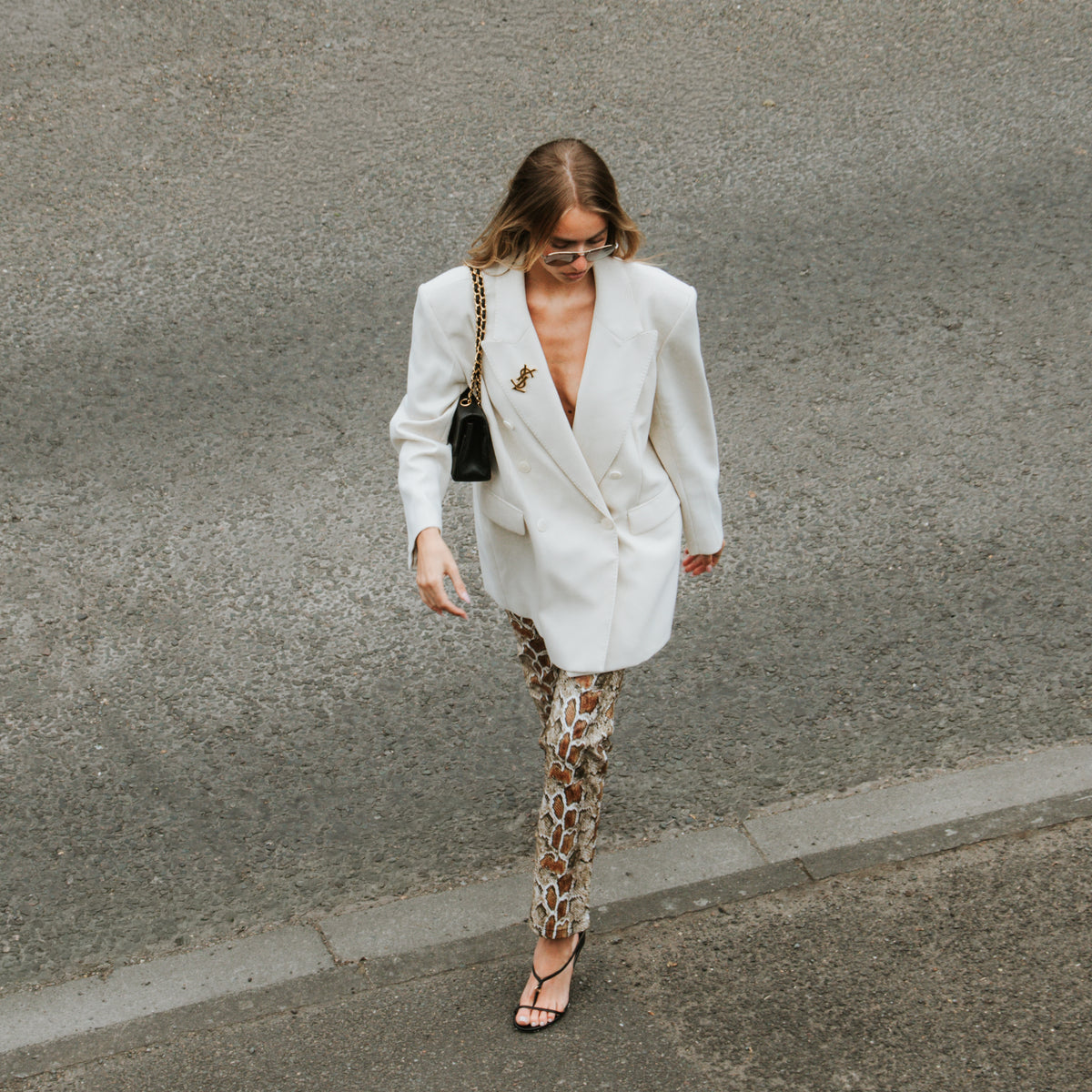 Proenza Schouler White Label Brown Snake Print Coated Trousers