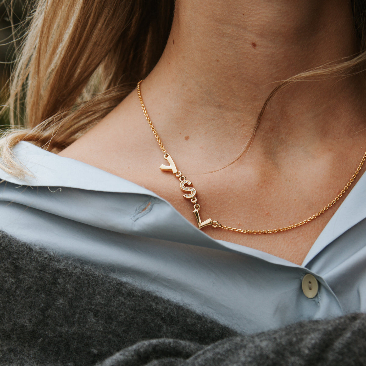 Yves Saint Laurent Gold Tone YSL Necklace