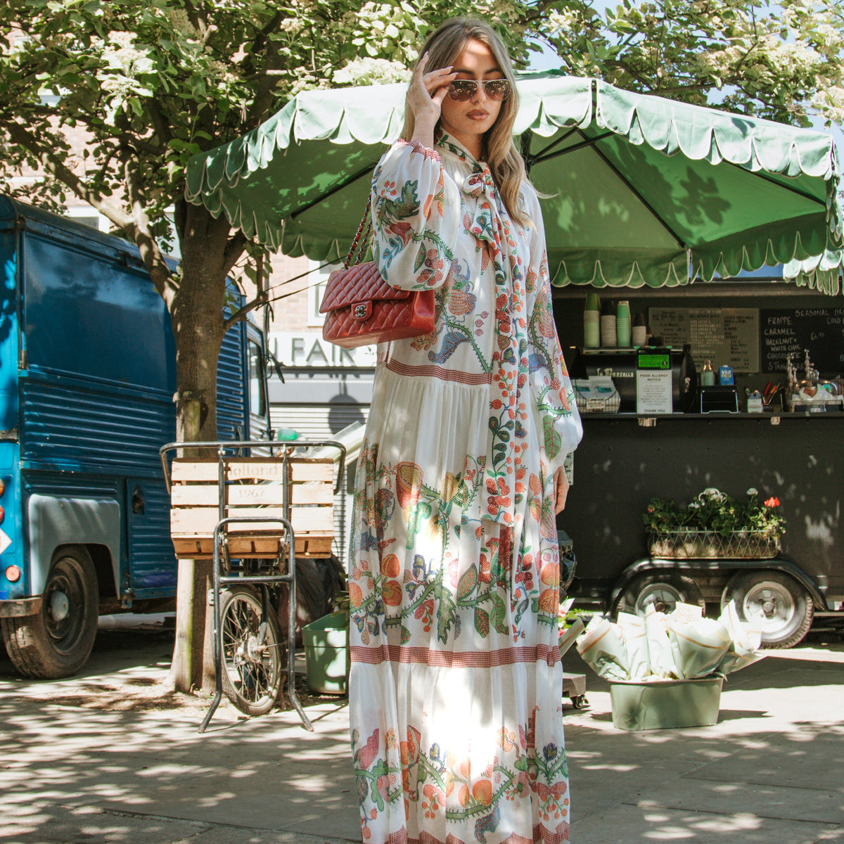 La Double J White Multi Floral Athena Silk Chiffon Maxi Dress