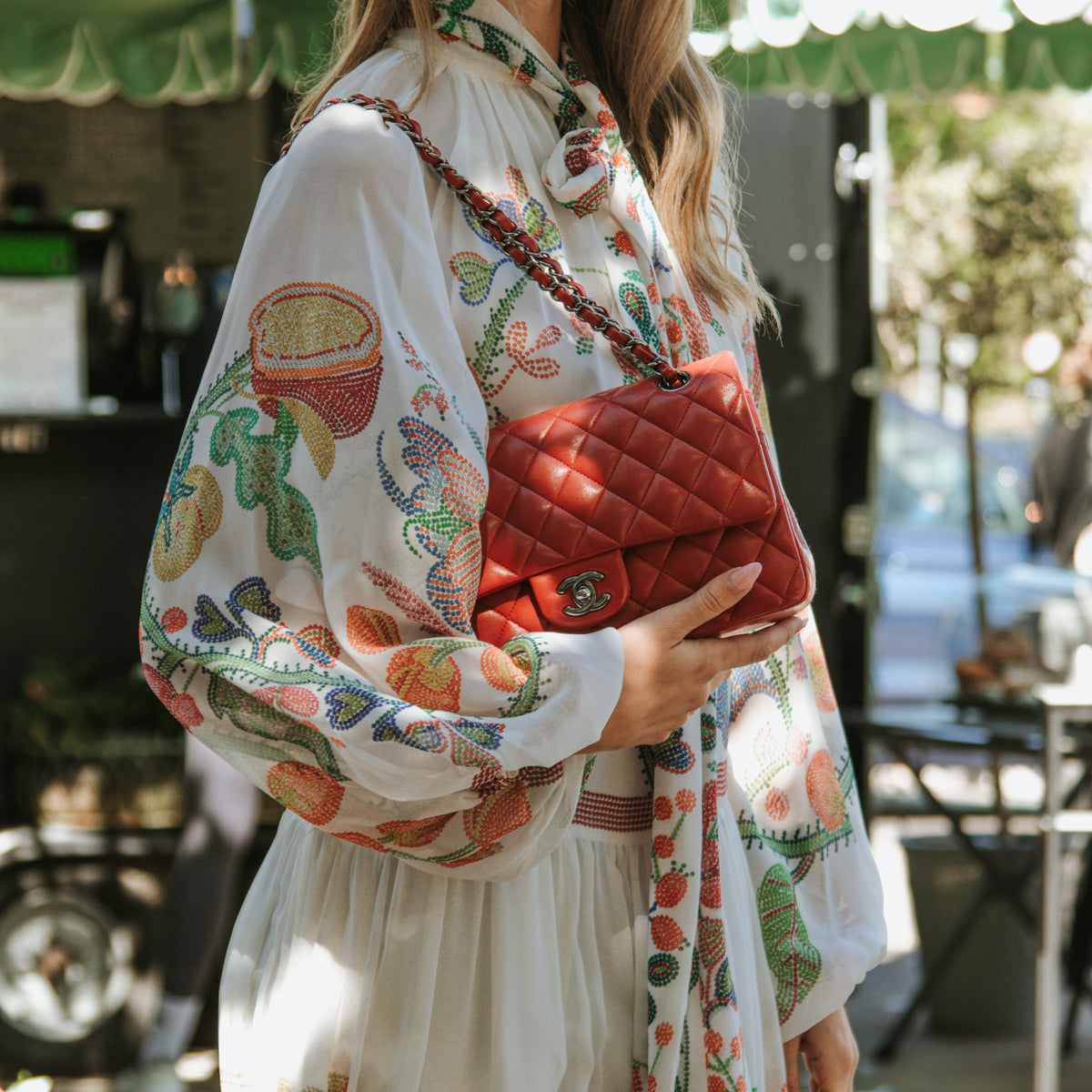 Chanel Medium Red Matelasse Double Flap with Silver Hardware